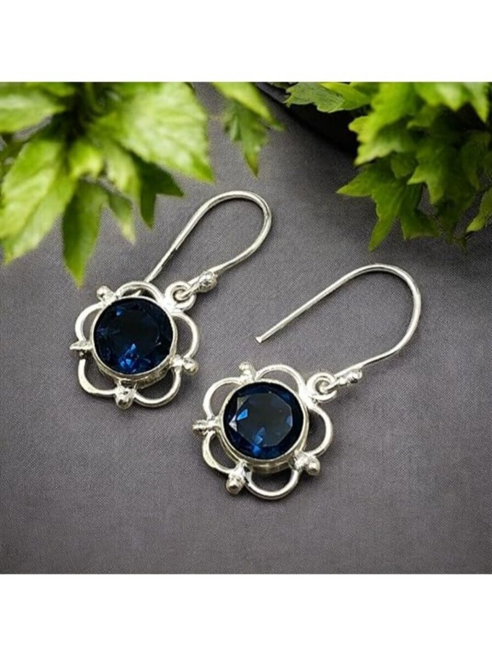 Topaz Teardrop Filigree Earrings 925 Sterling Silver Round Shape Earring - Picture 2 of 3